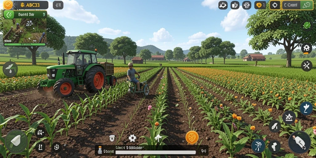 Screenshot gameplay ABC33 menampilkan aktivitas bertani yang mengasyikkan.
