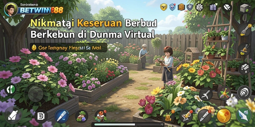 Tangkapan layar gameplay BETWIN88 menampilkan aktivitas berkebun yang seru dan interaktif.