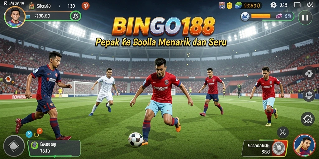 Tangkapan layar utama BINGO188 menampilkan aksi seru pertandingan sepak bola.