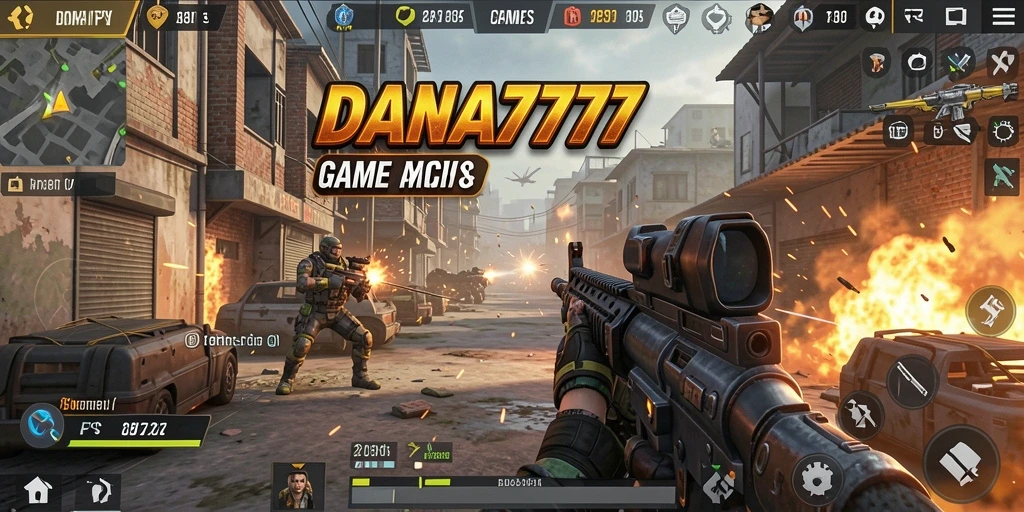 Tampilan aksi mendebarkan dari permainan FPS DANA777.