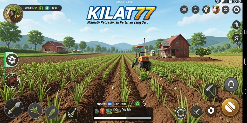 Tangkapan layar gameplay KILAT77 menampilkan suasana pertanian yang indah.