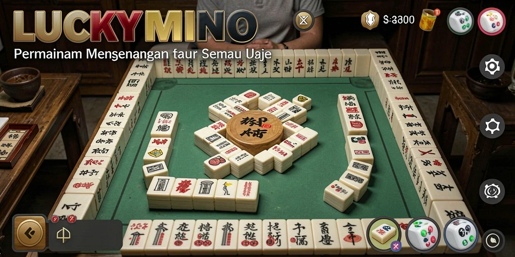 Tangkapan layar gameplay LUCKYMINO yang menunjukkan ubin Mahjong yang menarik.