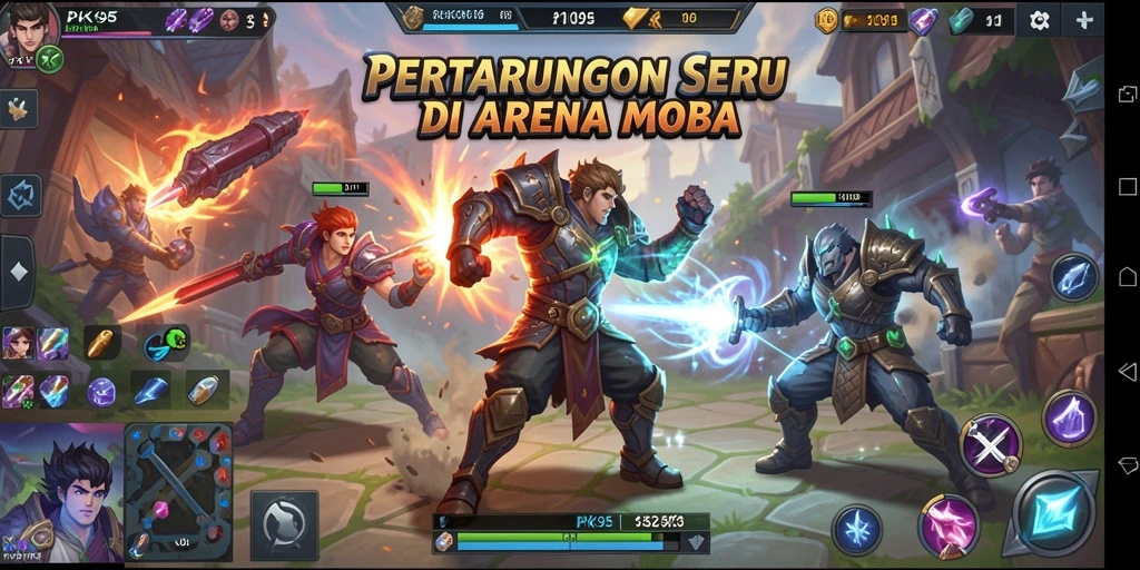 Screenshot utama PK95 menampilkan aksi seru di arena MOBA.